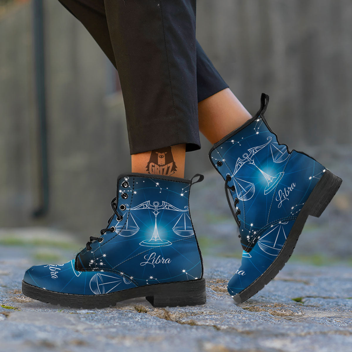 Constellation Libra Print Leather Boots-grizzshop