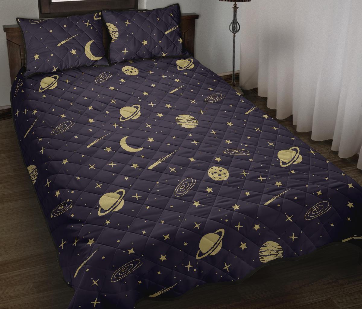 Constellation Pattern Print Bed Set Quilt-grizzshop