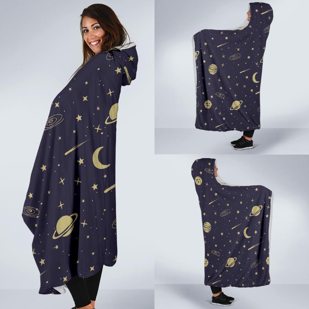 Constellation Pattern Print Hooded Blanket-grizzshop