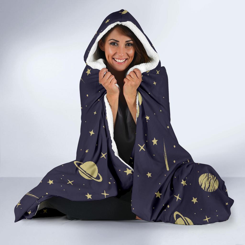 Constellation Pattern Print Hooded Blanket-grizzshop