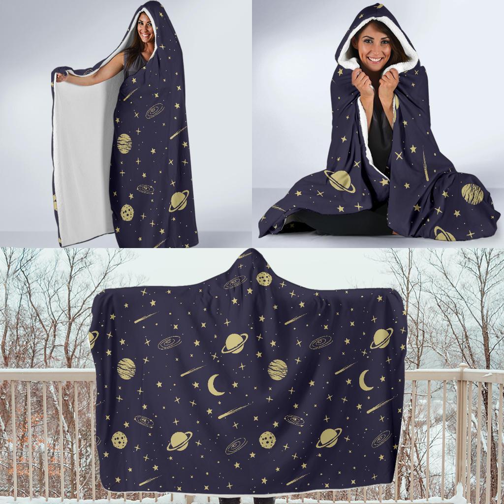 Constellation Pattern Print Hooded Blanket-grizzshop