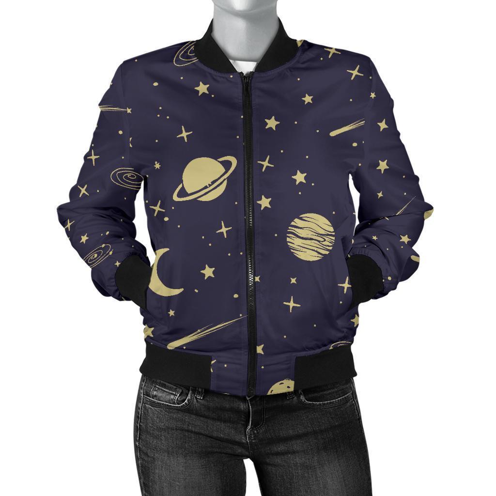 Constellation Pattern Print Women Casual Bomber Jacket-grizzshop