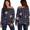 Constellation Pattern Print Women Off Shoulder Sweatshirt-grizzshop