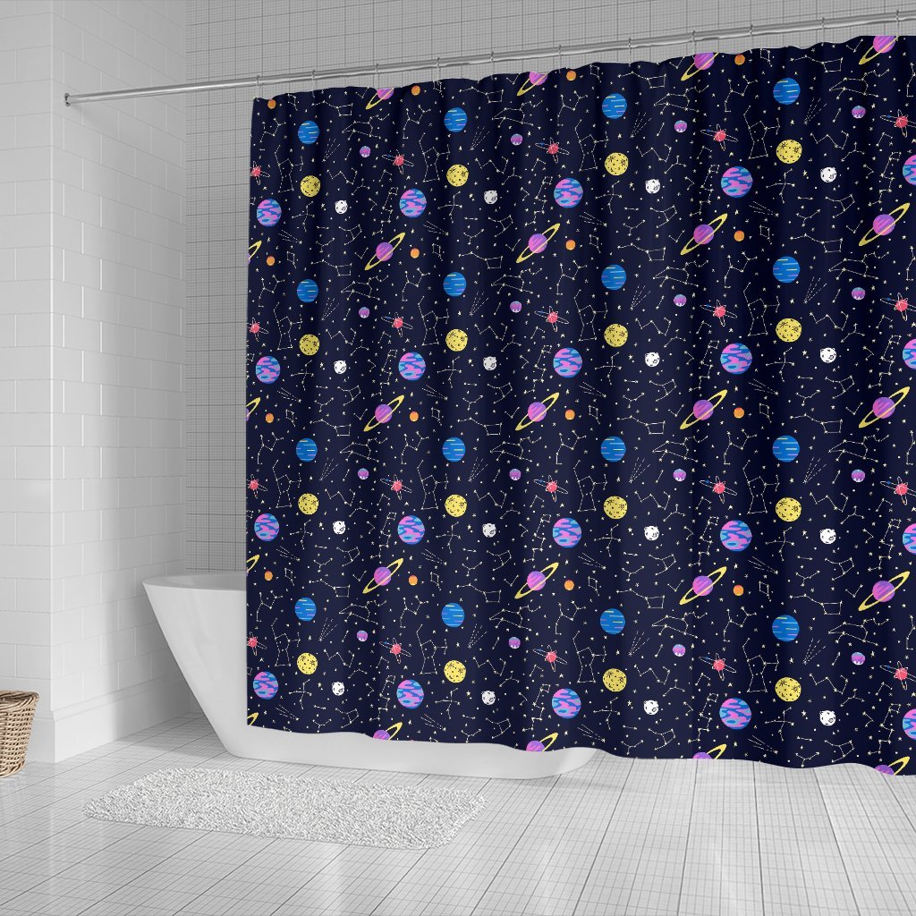 Constellation Planet Print Pattern Bathroom Shower Curtain-grizzshop