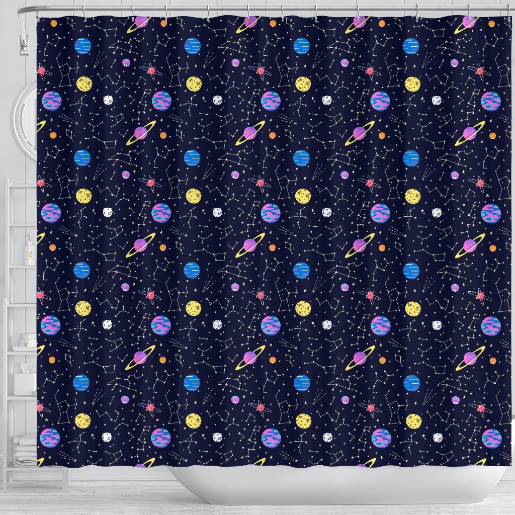 Constellation Planet Print Pattern Bathroom Shower Curtain-grizzshop