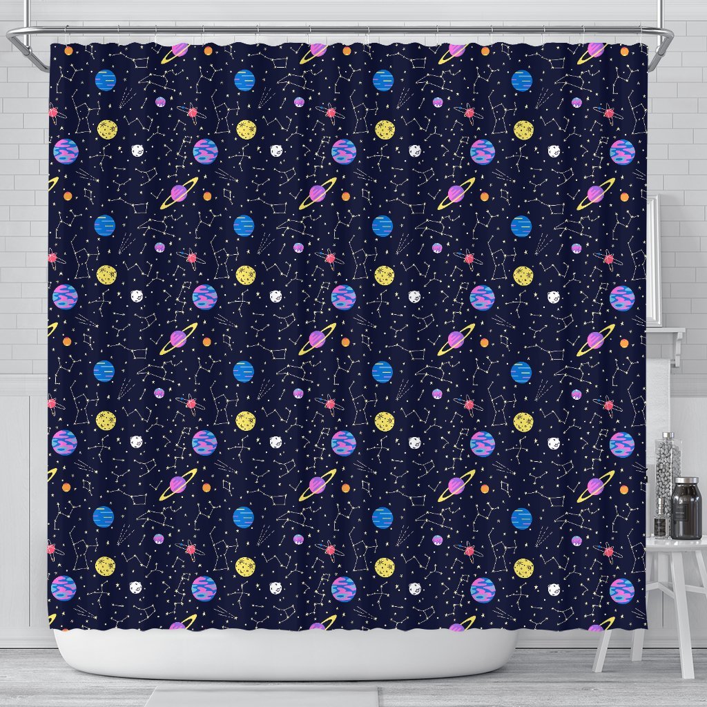 Constellation Planet Print Pattern Bathroom Shower Curtain-grizzshop