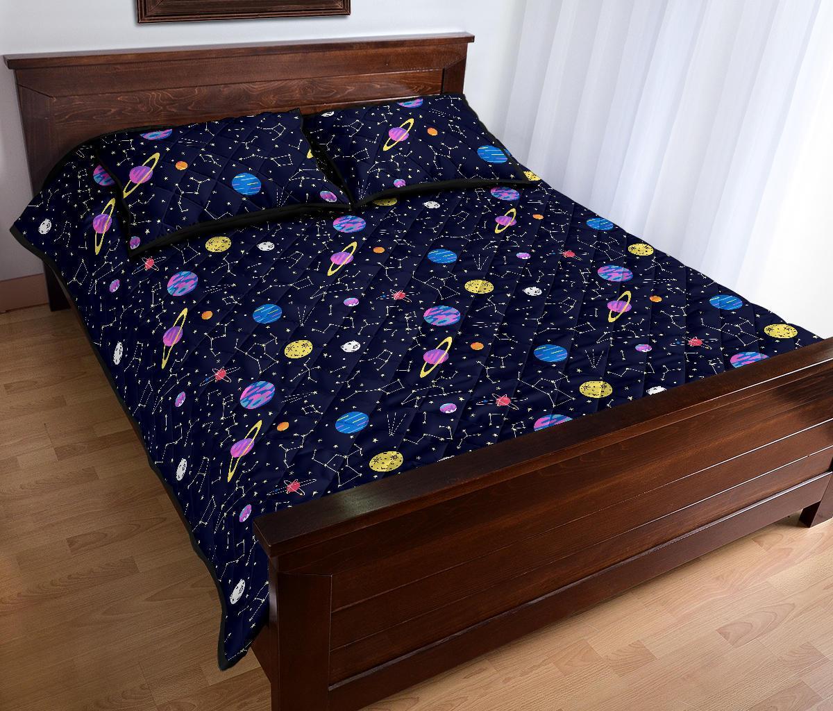 Constellation Planet Print Pattern Bed Set Quilt-grizzshop