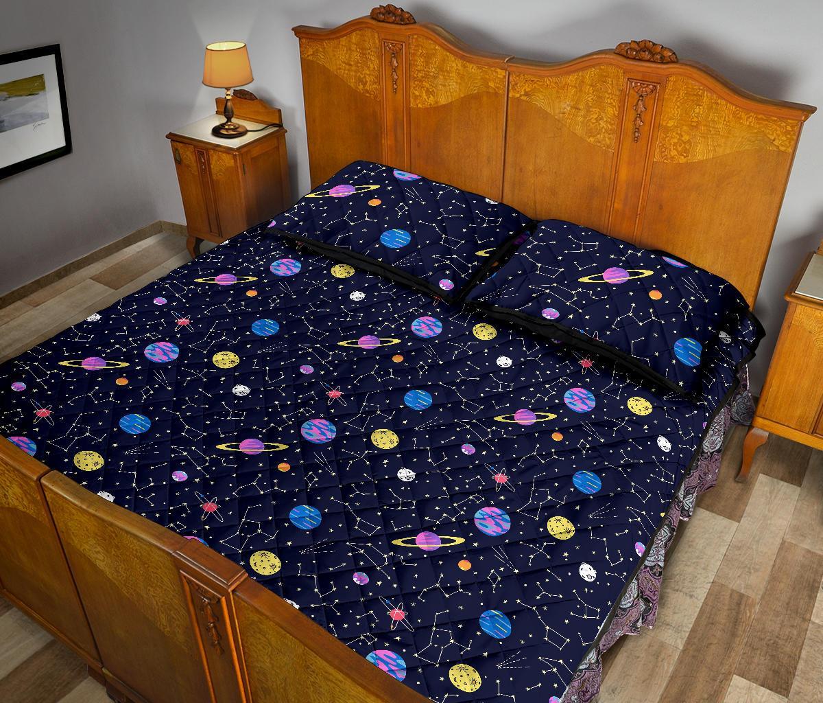 Constellation Planet Print Pattern Bed Set Quilt-grizzshop