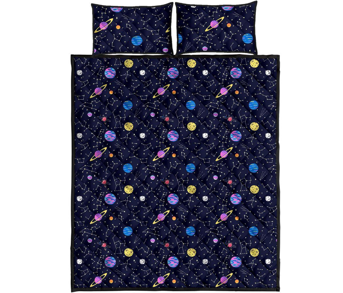 Constellation Planet Print Pattern Bed Set Quilt-grizzshop