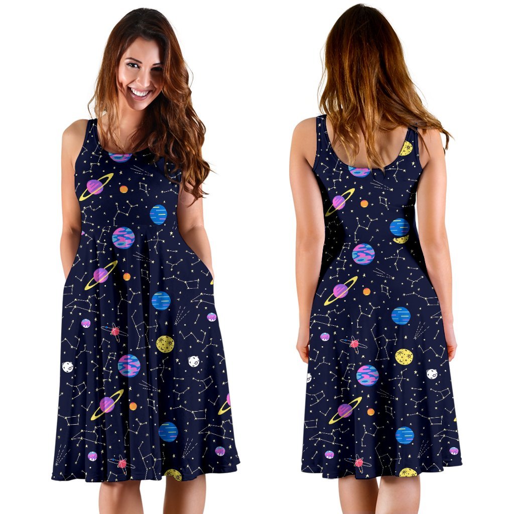 Constellation Planet Print Pattern Dress-grizzshop