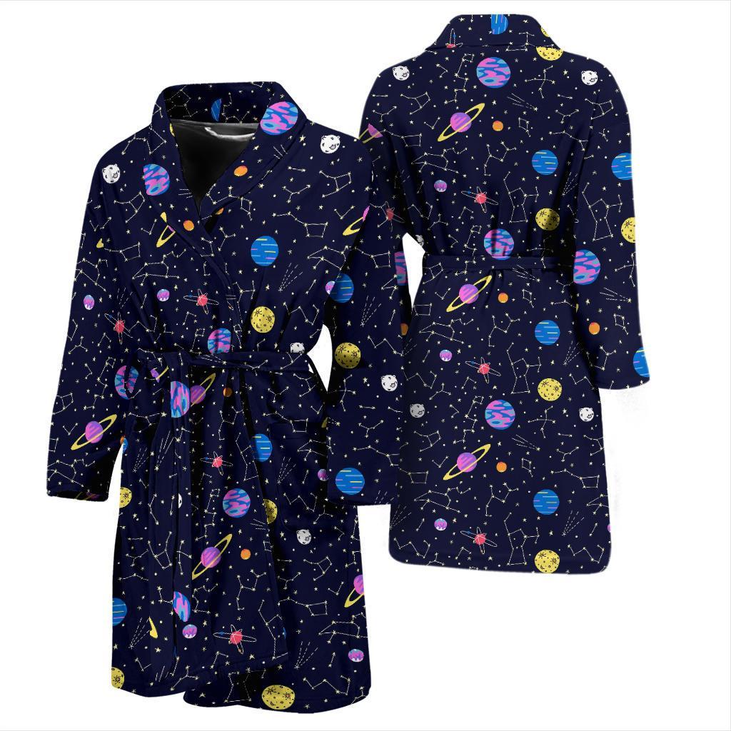 Constellation Planet Print Pattern Men Long Robe-grizzshop