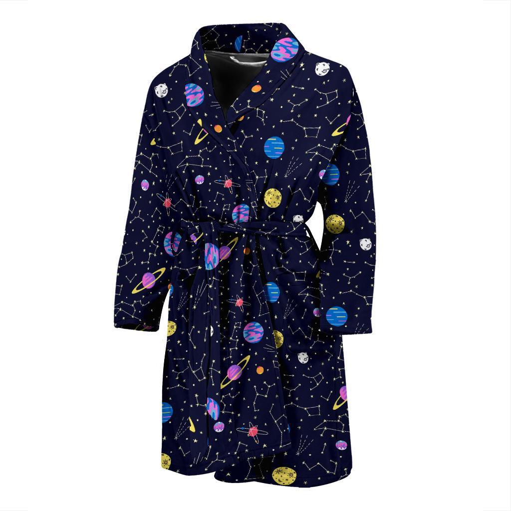 Constellation Planet Print Pattern Men Long Robe-grizzshop