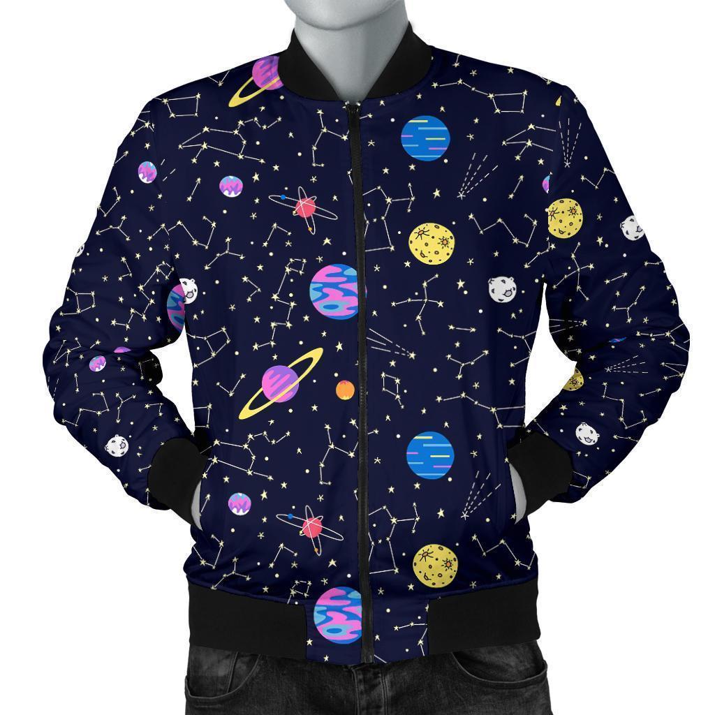 Constellation Planet Print Pattern Men's Bomber Jacket-grizzshop