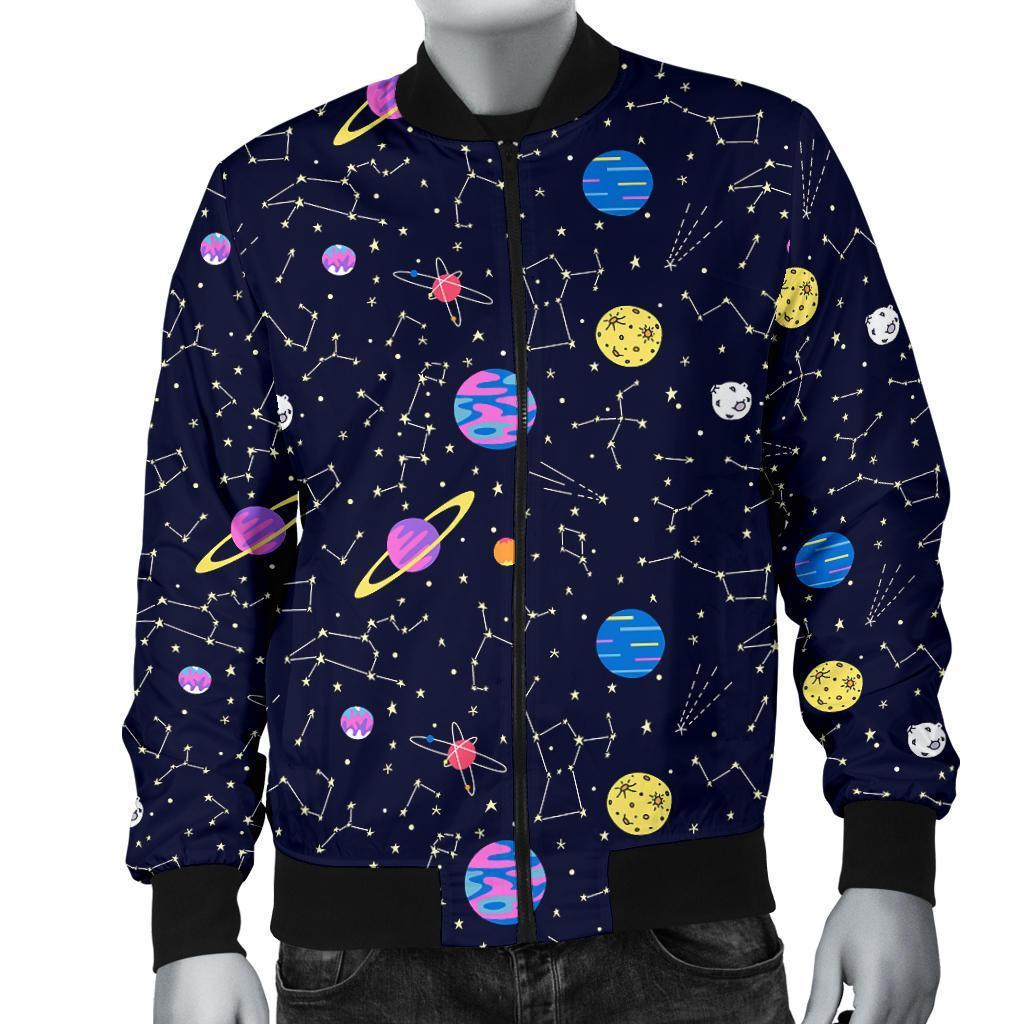 Constellation Planet Print Pattern Men's Bomber Jacket-grizzshop