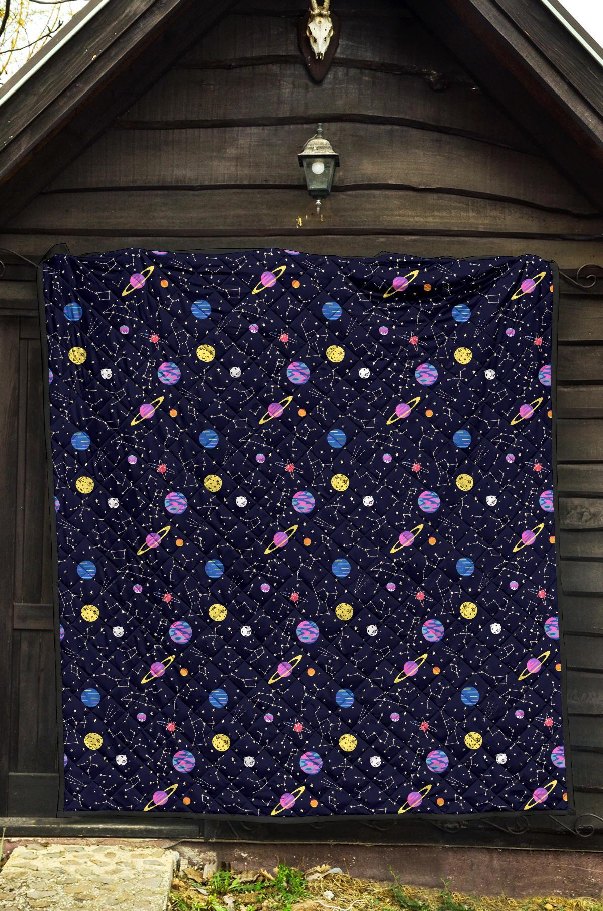 Constellation Planet Print Pattern Quilt-grizzshop