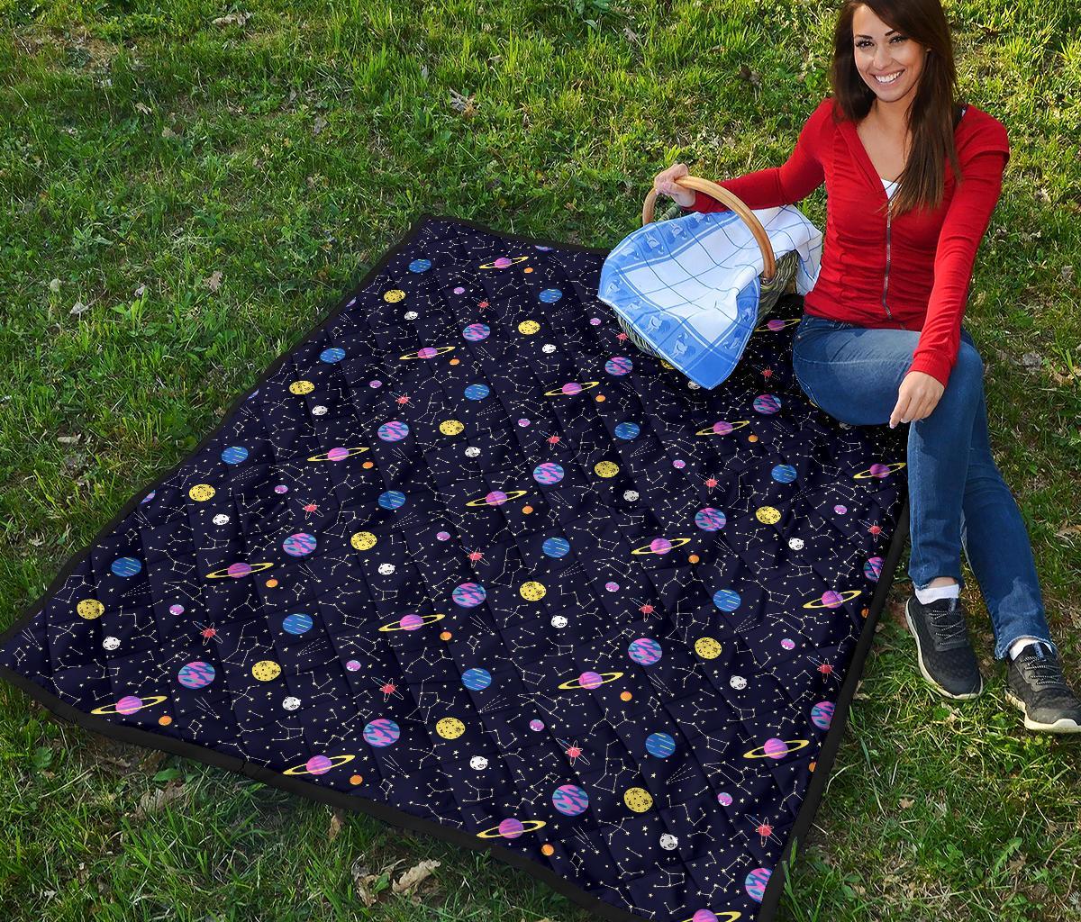 Constellation Planet Print Pattern Quilt-grizzshop