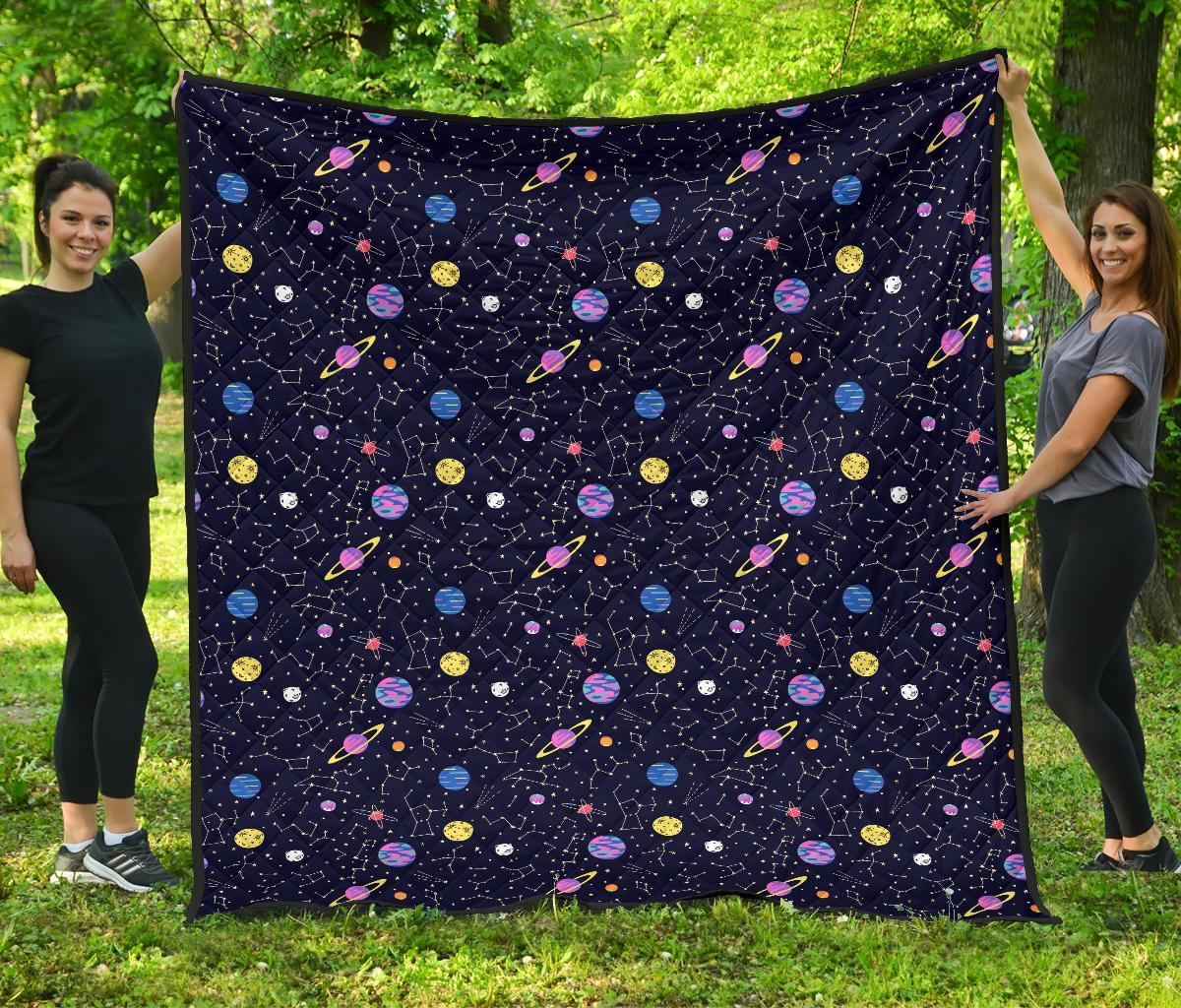 Constellation Planet Print Pattern Quilt-grizzshop