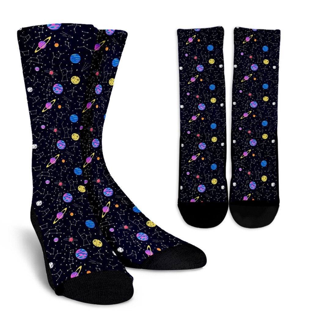 Constellation Planet Print Pattern Unisex Crew Socks-grizzshop