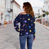 Constellation Planet Print Pattern Women Off Shoulder Sweatshirt-grizzshop