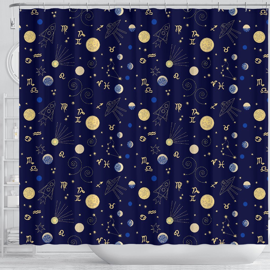 Constellation Print Pattern Bathroom Shower Curtain-grizzshop