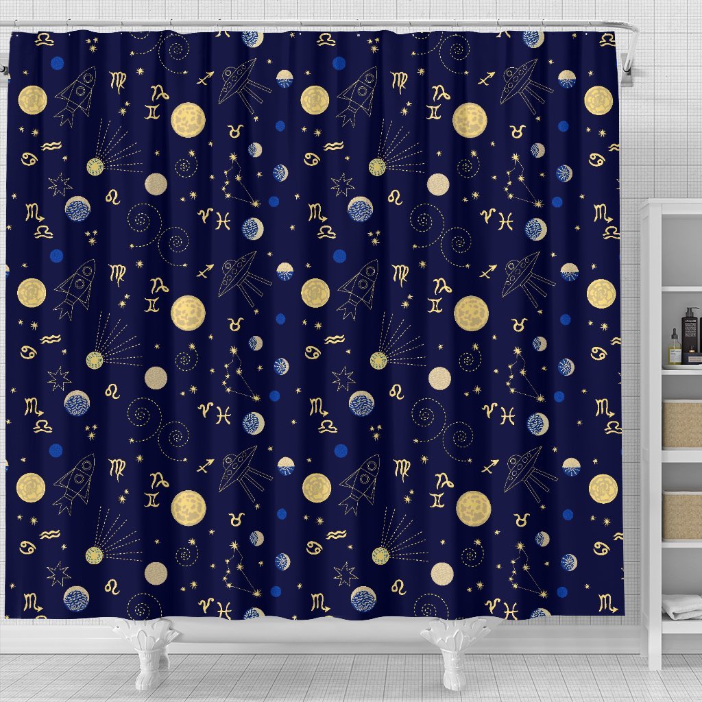 Constellation Print Pattern Bathroom Shower Curtain-grizzshop