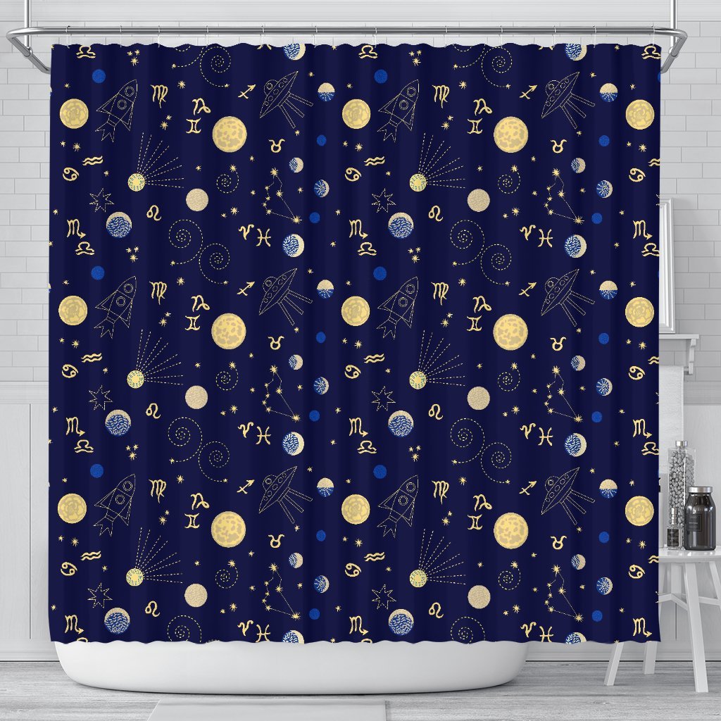 Constellation Print Pattern Bathroom Shower Curtain-grizzshop