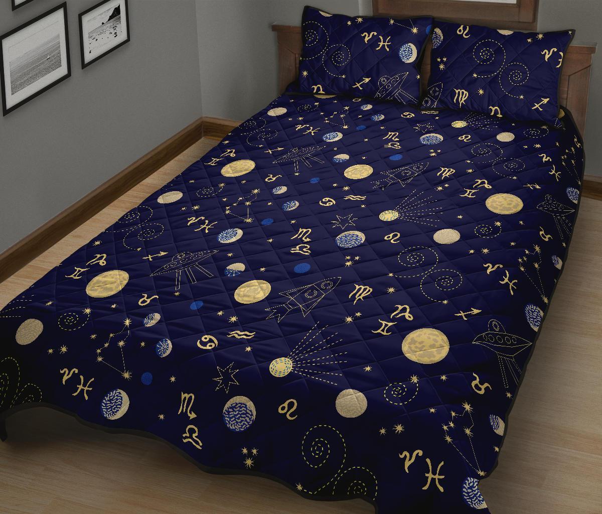 Constellation Print Pattern Bed Set Quilt-grizzshop