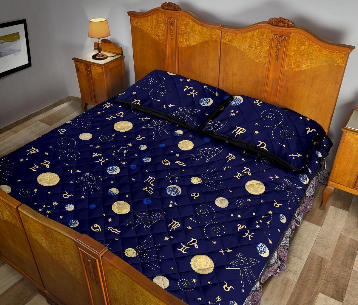 Constellation Print Pattern Bed Set Quilt-grizzshop