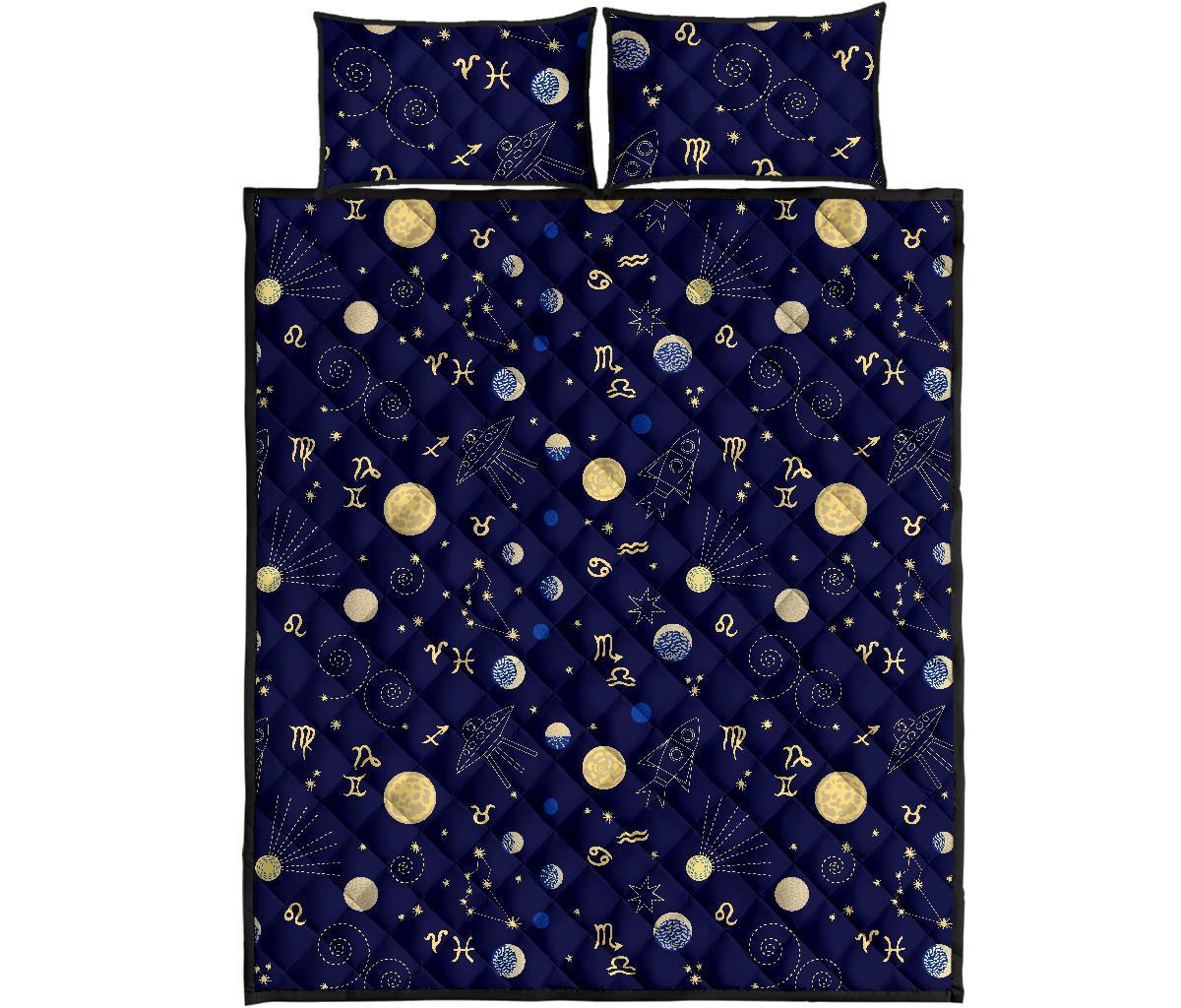 Constellation Print Pattern Bed Set Quilt-grizzshop