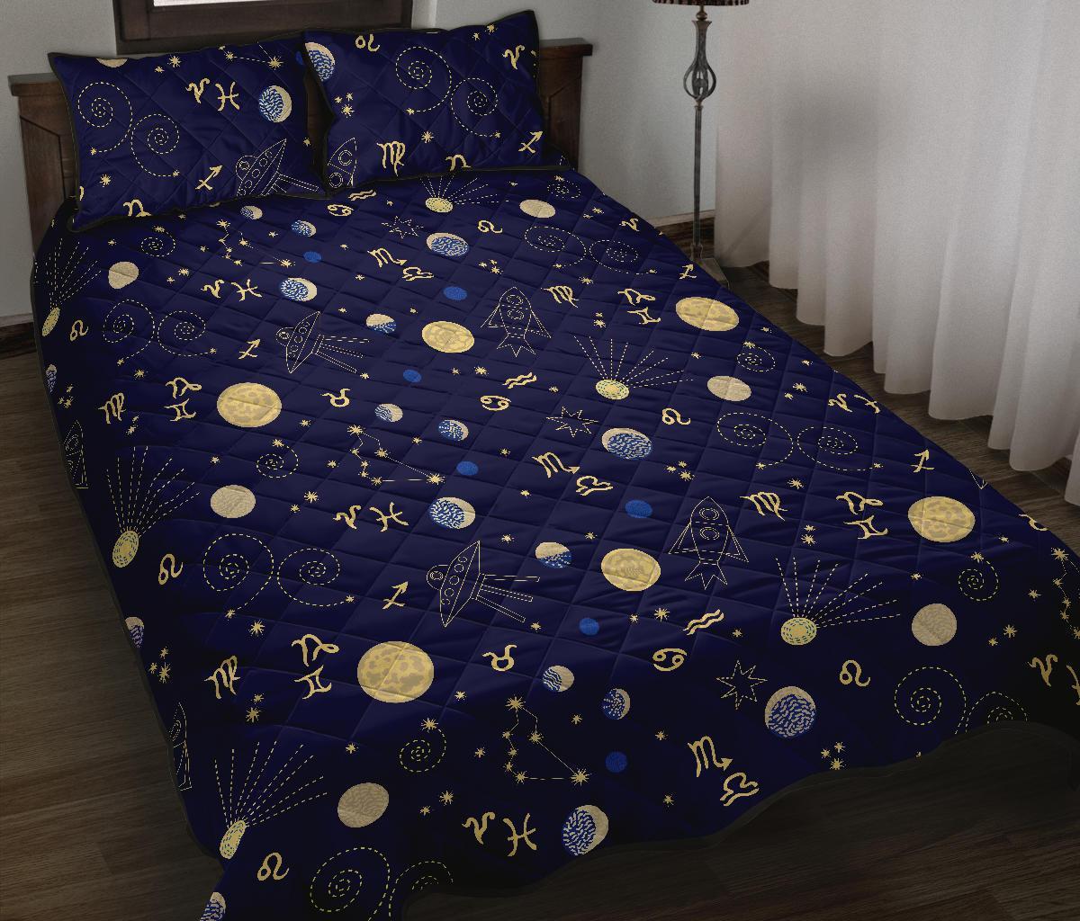 Constellation Print Pattern Bed Set Quilt-grizzshop