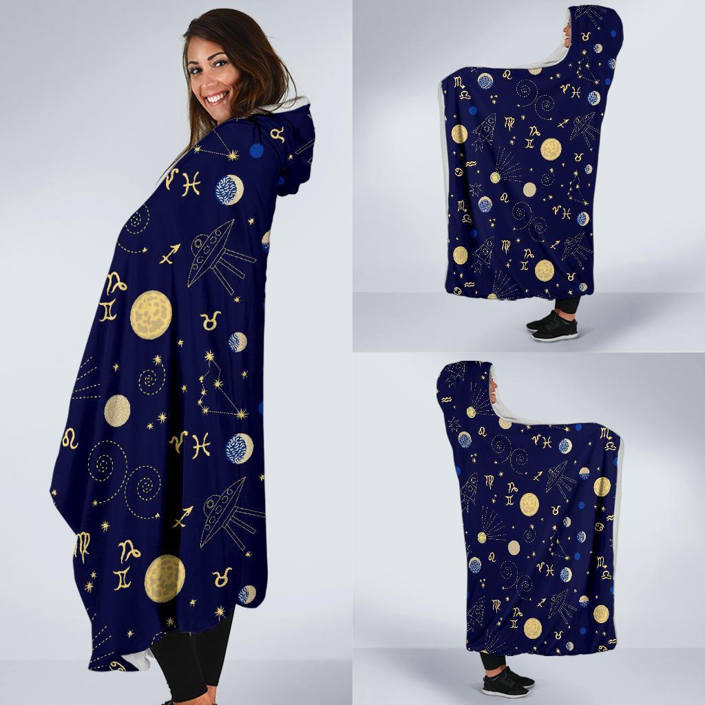 Constellation Print Pattern Hooded Blanket-grizzshop