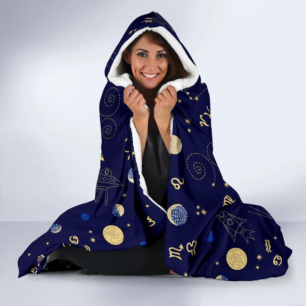 Constellation Print Pattern Hooded Blanket-grizzshop