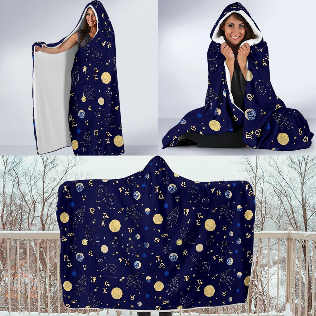 Constellation Print Pattern Hooded Blanket-grizzshop