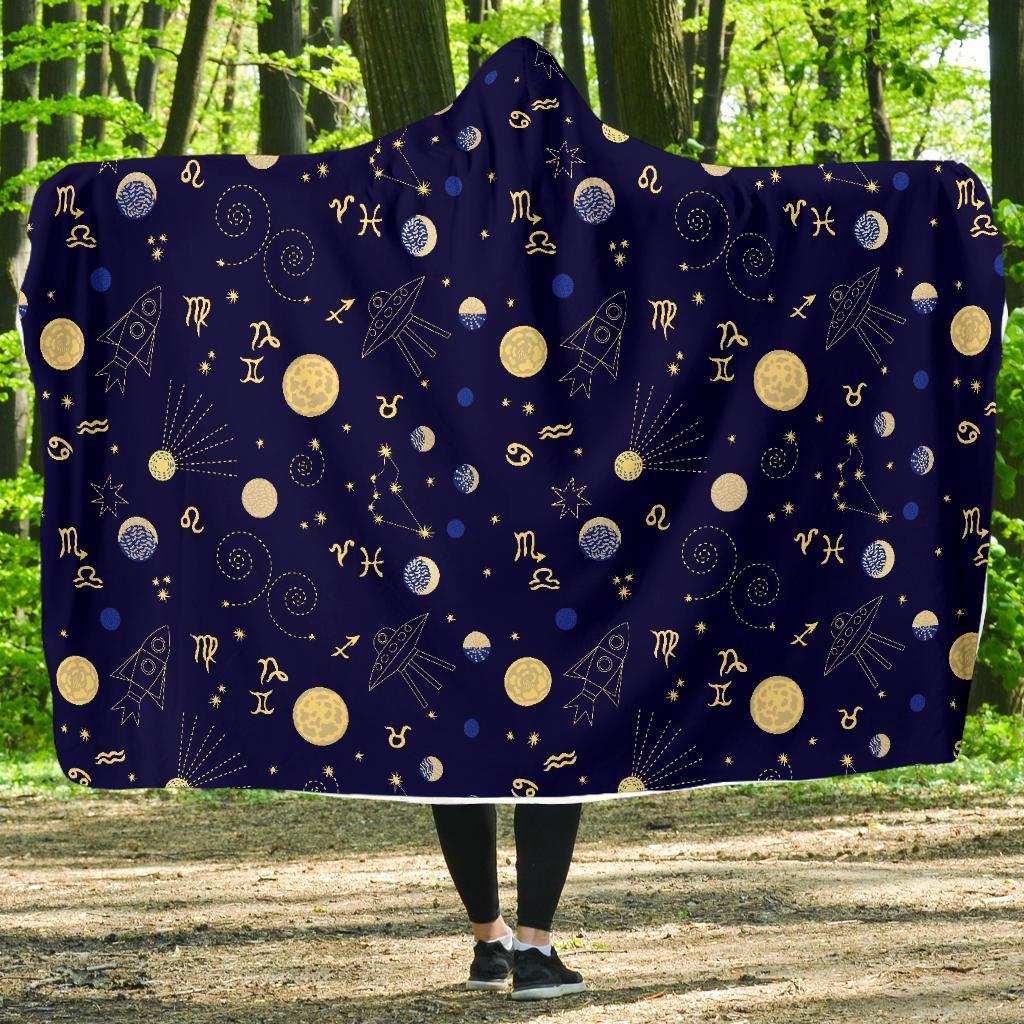 Constellation Print Pattern Hooded Blanket-grizzshop