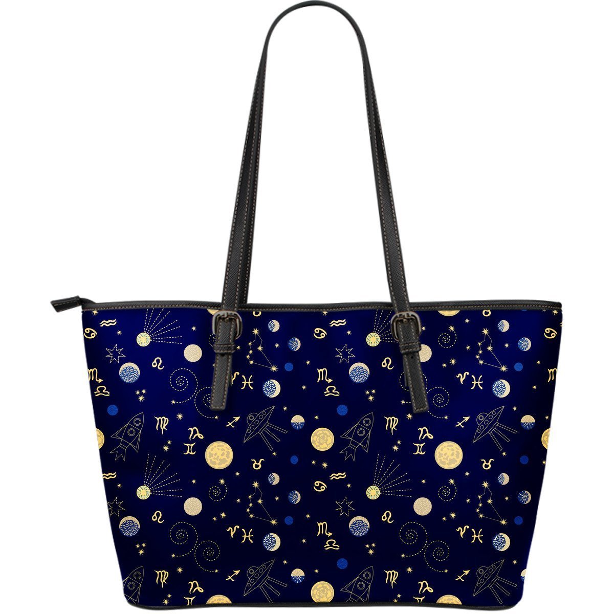 Constellation Print Pattern Leather Tote Bag-grizzshop