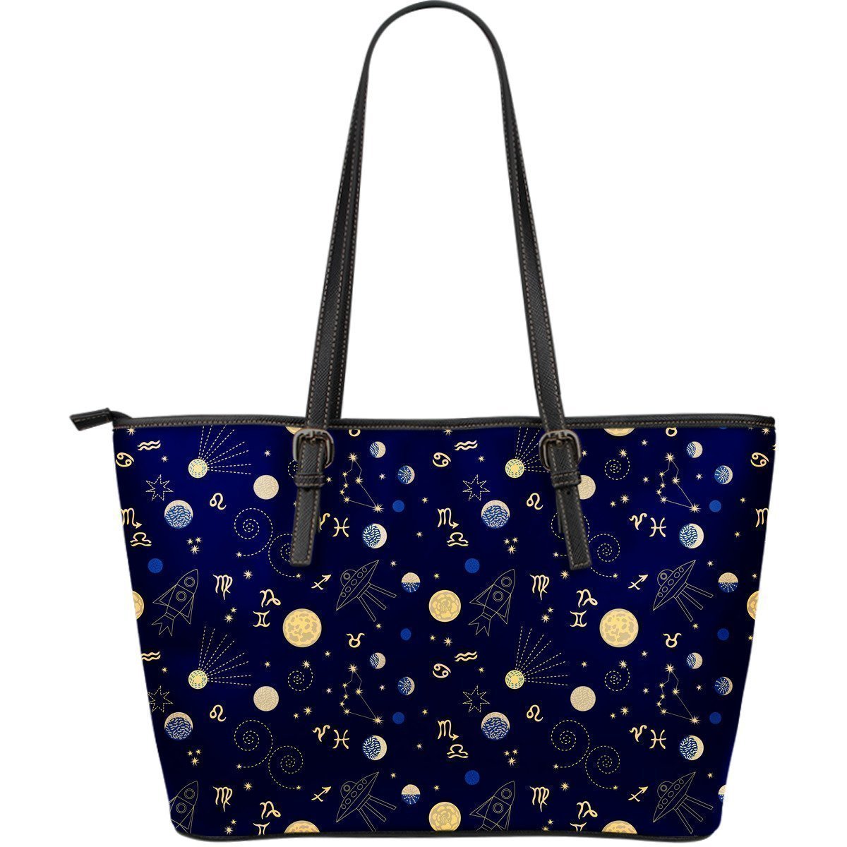 Constellation Print Pattern Leather Tote Bag-grizzshop
