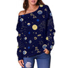 Constellation Print Pattern Women Off Shoulder Sweatshirt-grizzshop