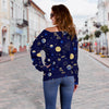 Constellation Print Pattern Women Off Shoulder Sweatshirt-grizzshop