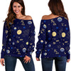 Constellation Print Pattern Women Off Shoulder Sweatshirt-grizzshop