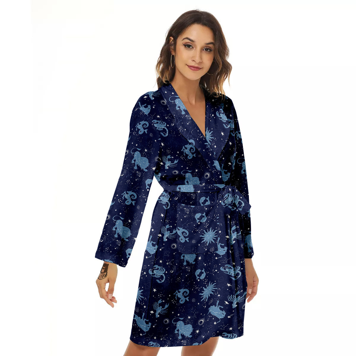 Constellation Signs Zodiac Print Pattern Women's Robe-grizzshop