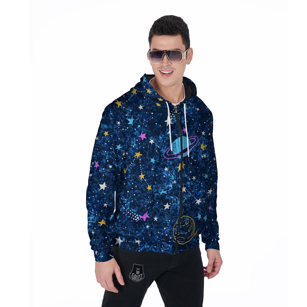 Constellation Star Galaxy Space Men's Zip Up Hoodie-grizzshop