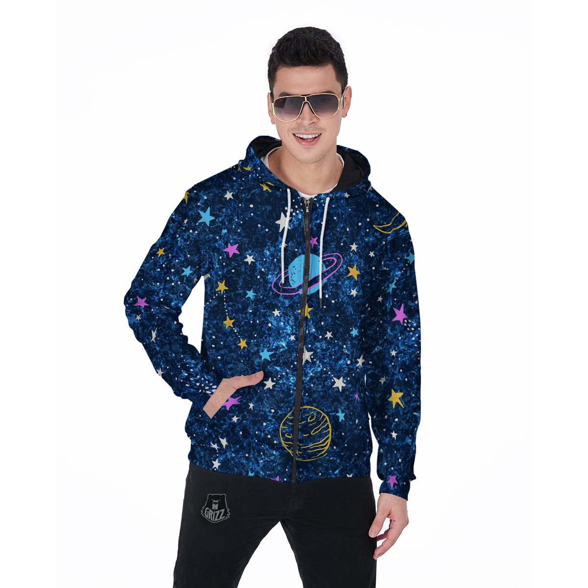 Constellation Star Galaxy Space Men's Zip Up Hoodie-grizzshop