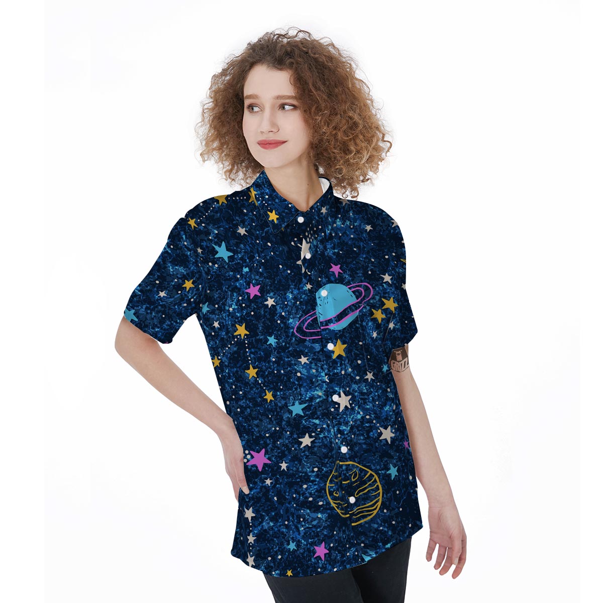 Constellation Star Galaxy Space Women's Short Sleeve Shirts-grizzshop