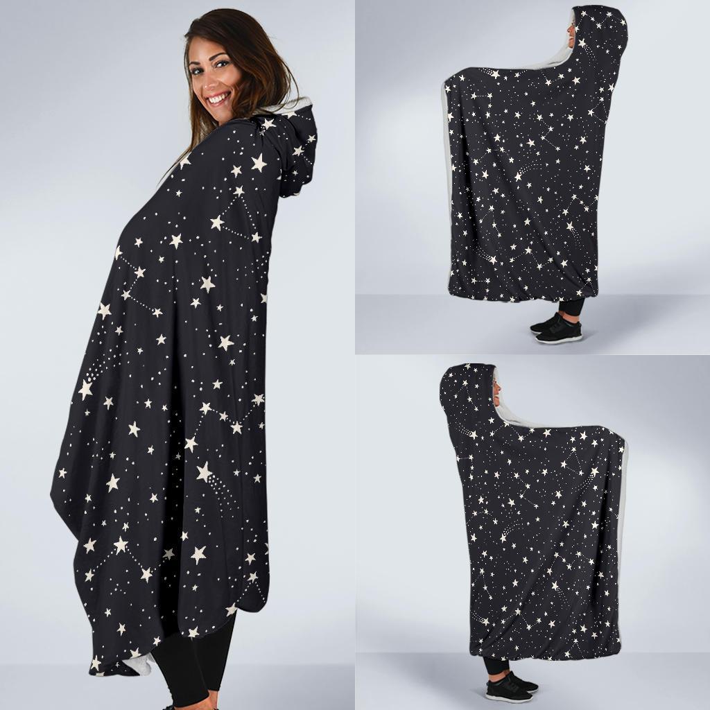 Constellation Star Print Pattern Hooded Blanket-grizzshop
