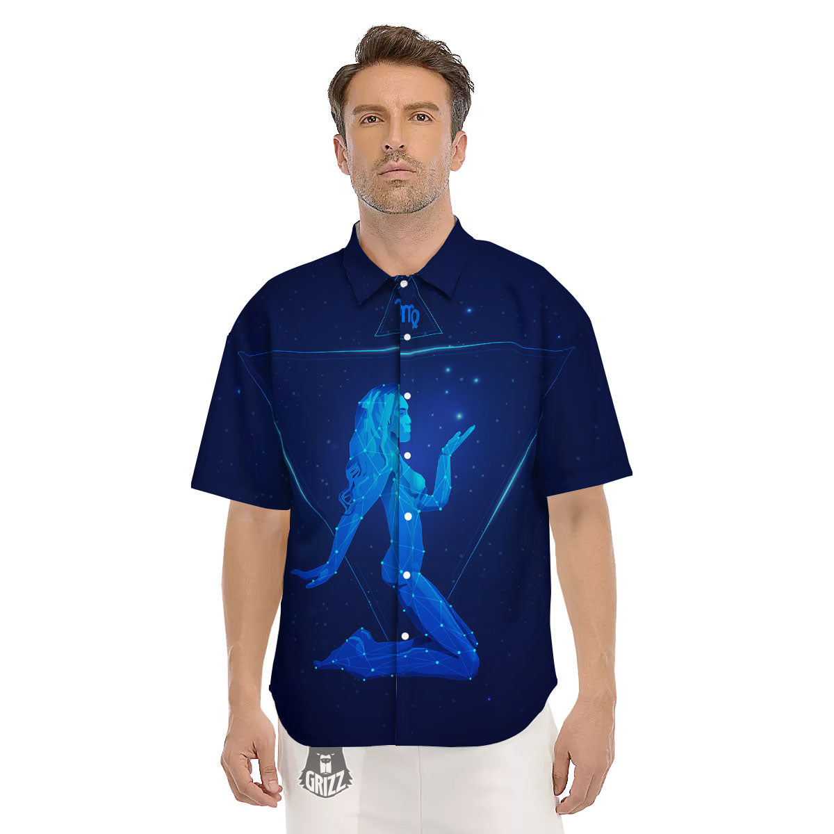 Constellation Virgo Print Men's Short Sleeve Shirts-grizzshop