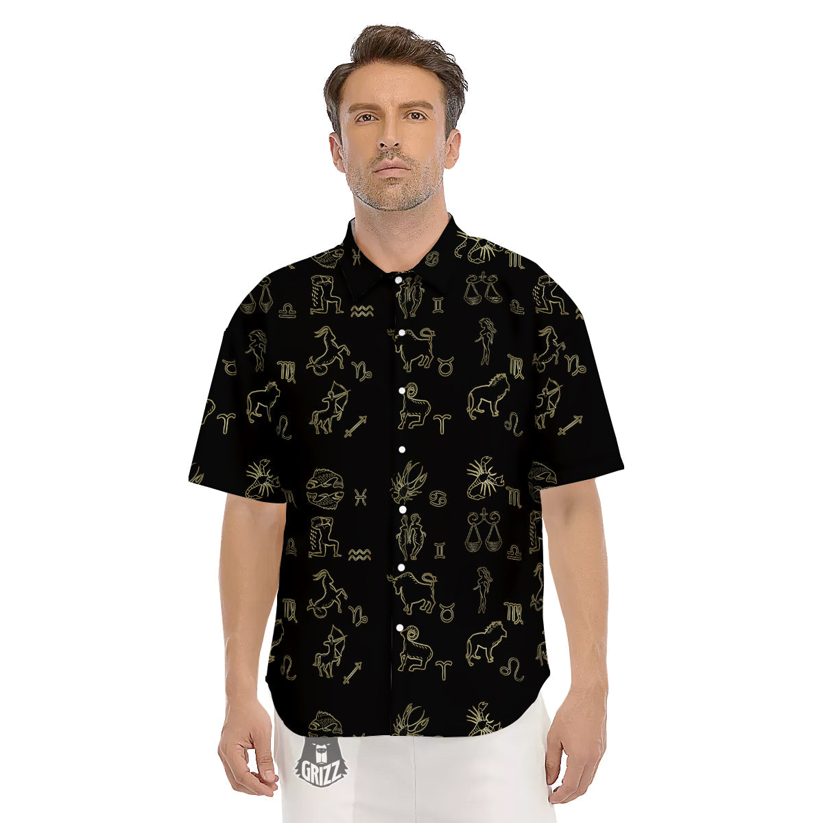 Constellation Zodiac Print Pattern Men's Short Sleeve Shirts-grizzshop