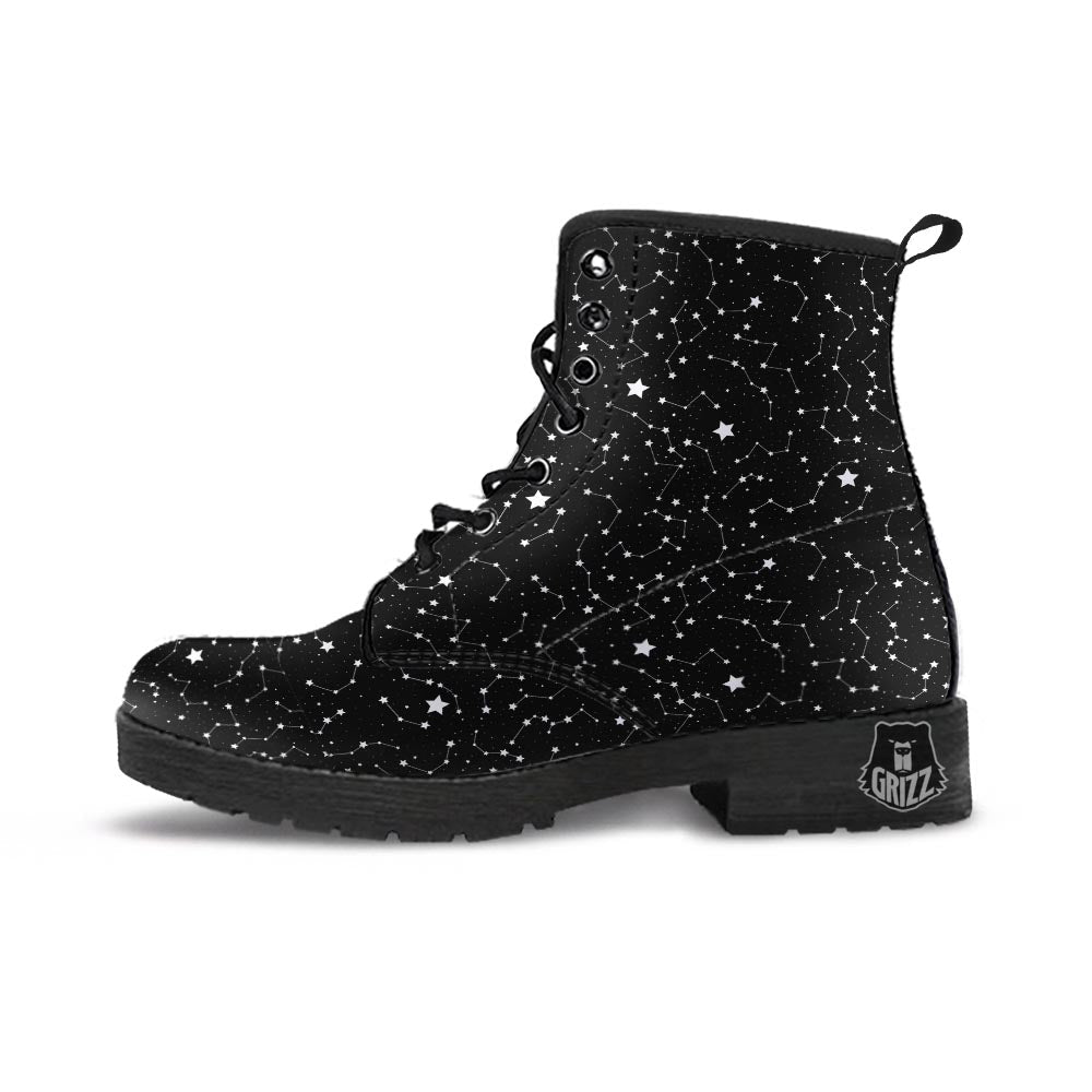 Constellations Star Print Pattern Leather Boots-grizzshop