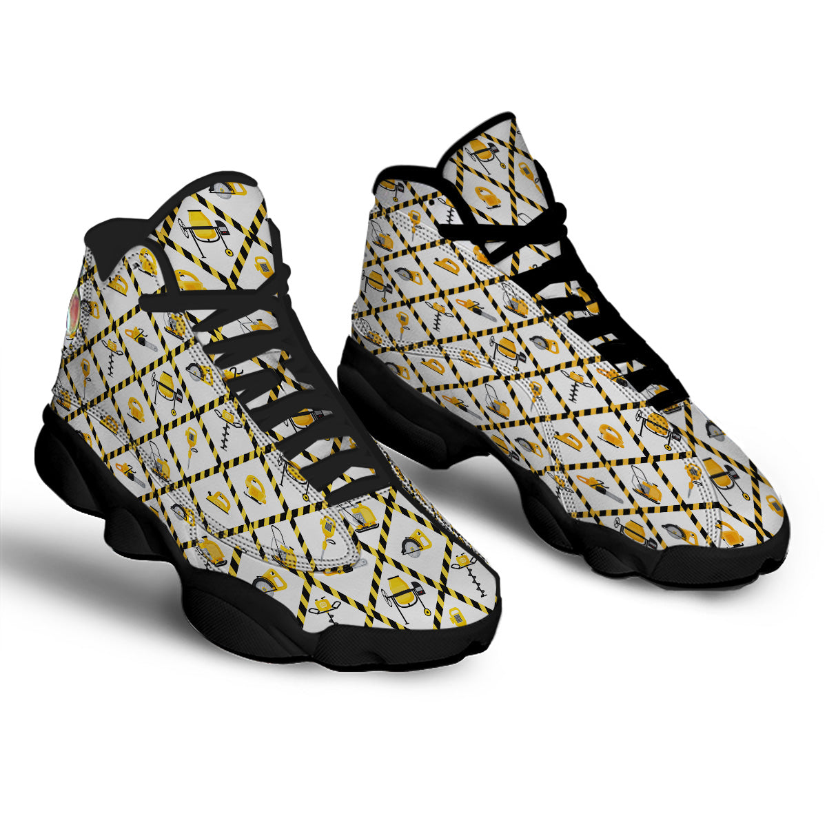Construction Equipment Yellow Print Pattern Black Basketball Shoes-grizzshop