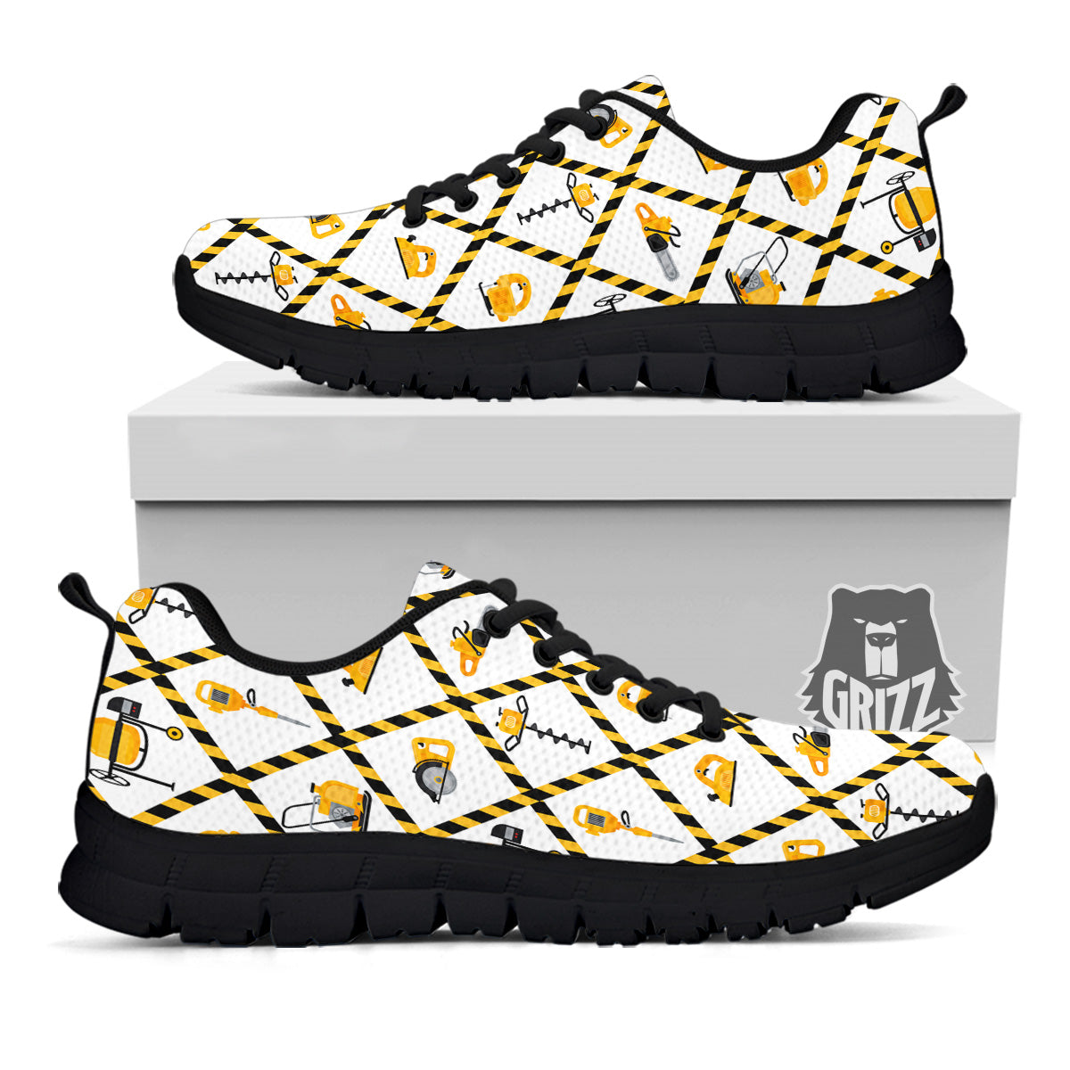 Construction Equipment Yellow Print Pattern Black Sneaker-grizzshop