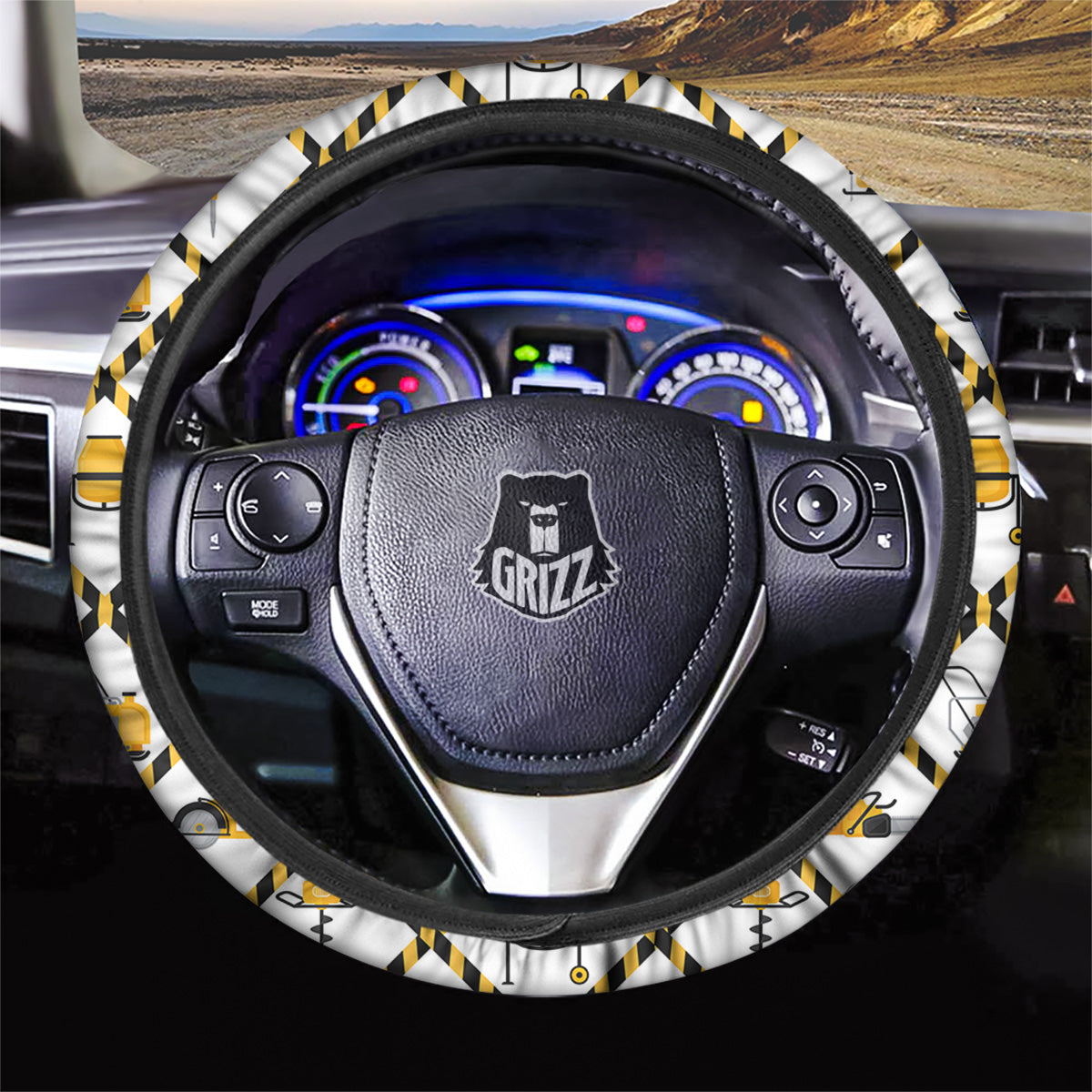 Construction Equipment Yellow Print Pattern Car Steering Wheel Cover-grizzshop